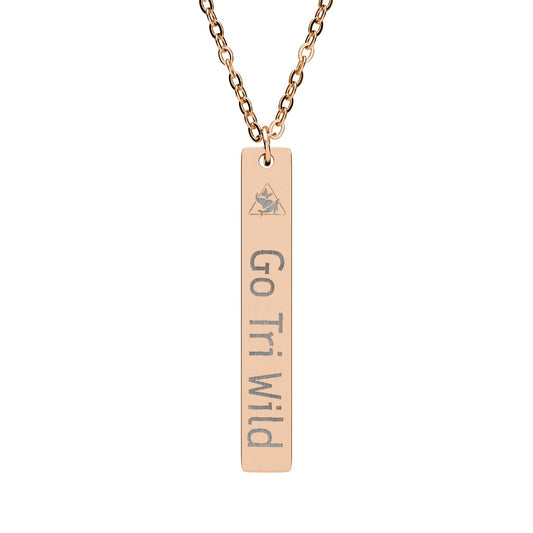 Engraved Vertical Bar Necklace — "Go Til I Win" Personalized Pendant