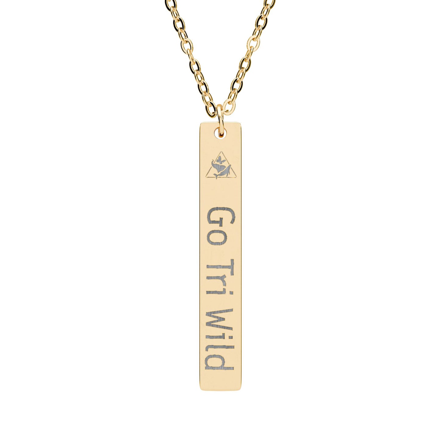 Engraved Vertical Bar Necklace — "Go Til I Win" Personalized Pendant