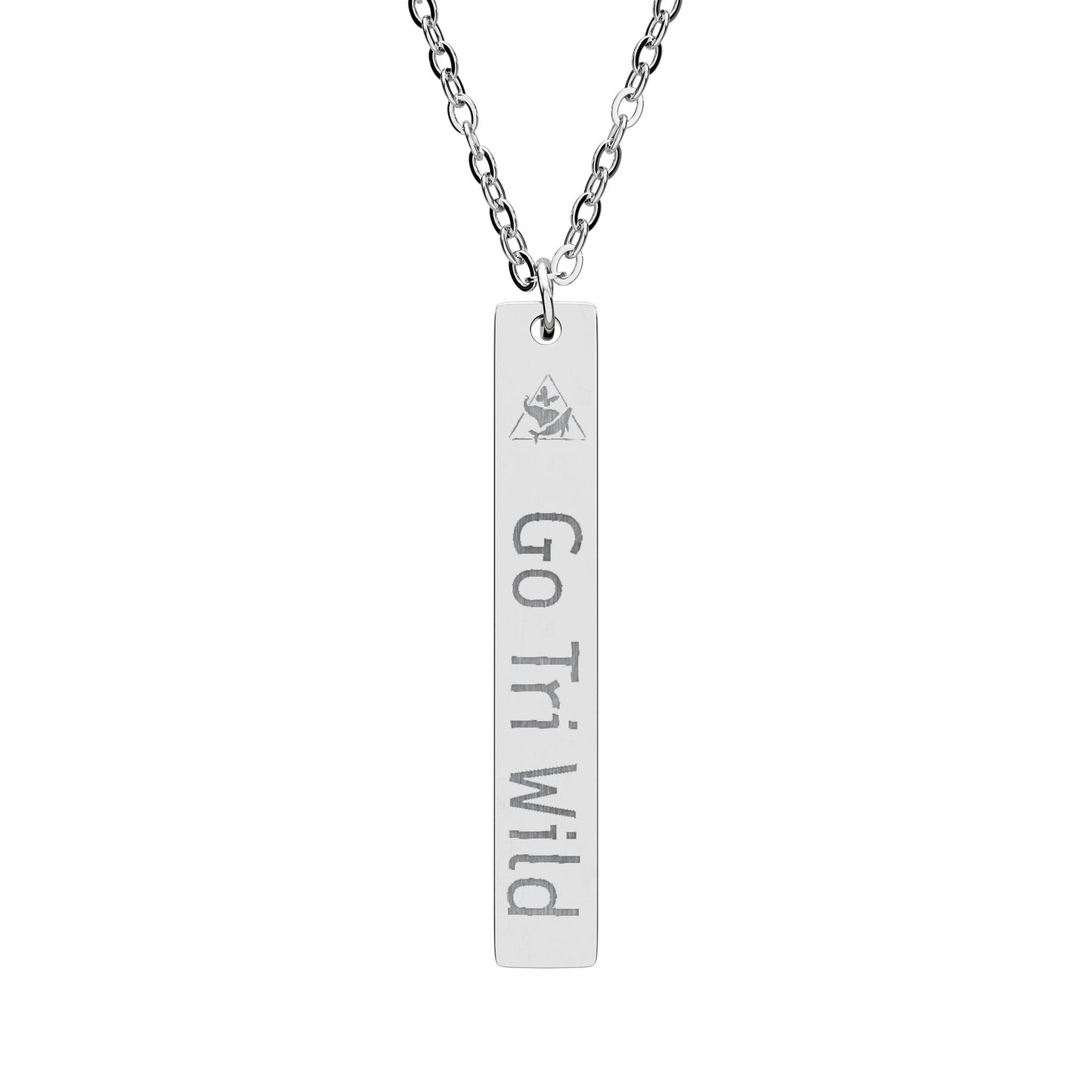 Engraved Vertical Bar Necklace — "Go Til I Win" Personalized Pendant